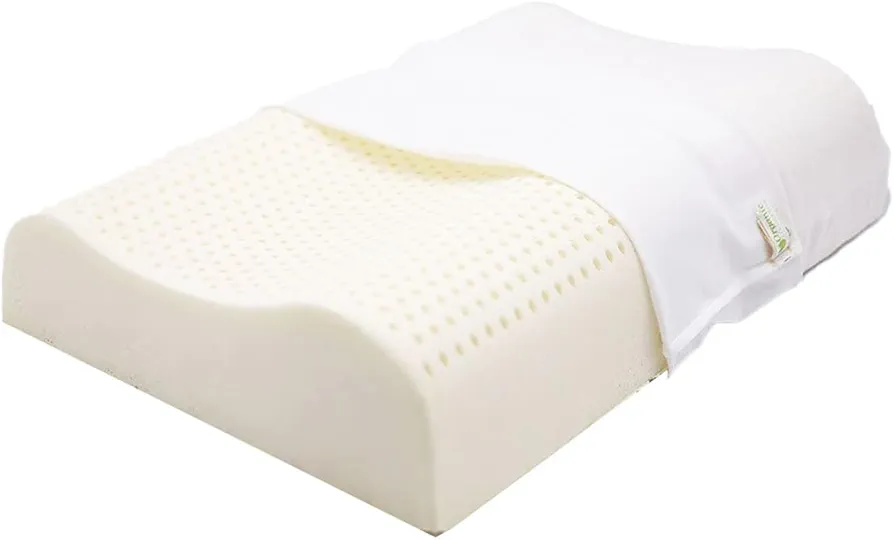 Organic Textiles Organic Latex Contour Pillow for Neck Pain |Standard, High-Loft, Soft| Organic Cotton Cover, GOTS & GOLS Certified - Cervical Pillow - Ergonomic Contour Design for Spine Support