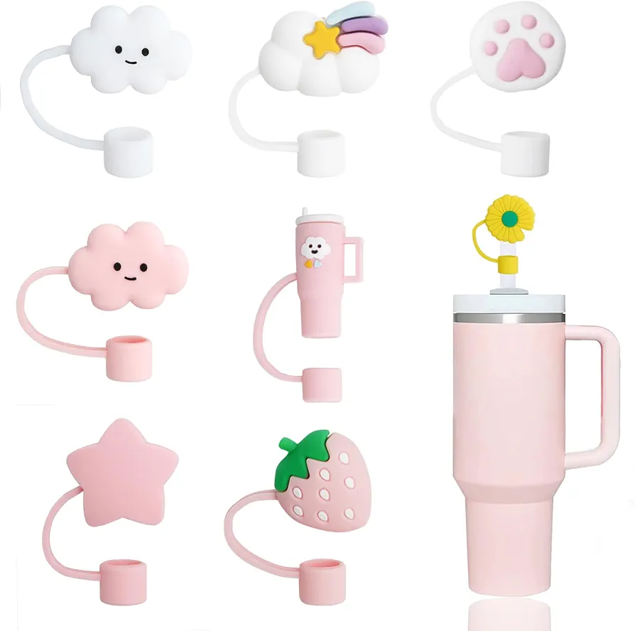 8Pcs Straw Covers Cap Toppers Compatible with Stanley 30&40 oz Tumbler ,Reusable Cute Silicone Tips Lids Protectors for 0.4 in/10mm Cups Accessories(8PCS)