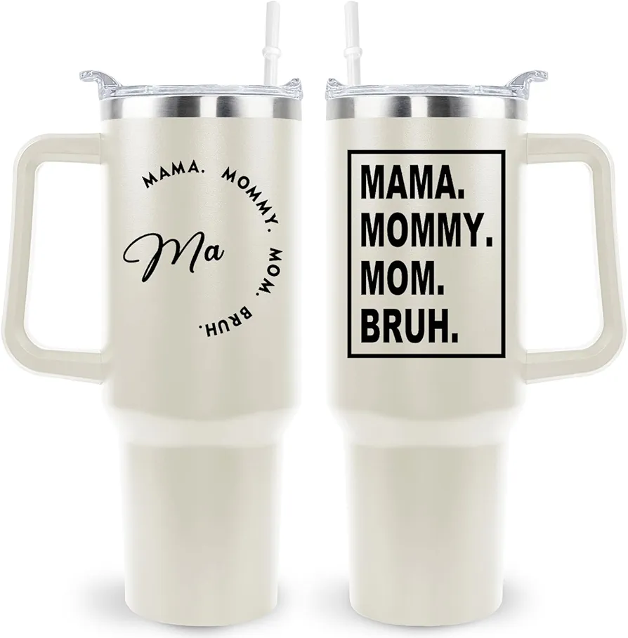 Gifts for Mom Mama Mommy Mom Bruh 40 oz Tumbler with Handle Coffee Mug Drinking Cup Mothers Day Birthday Christmas Gifts from Daughter Son