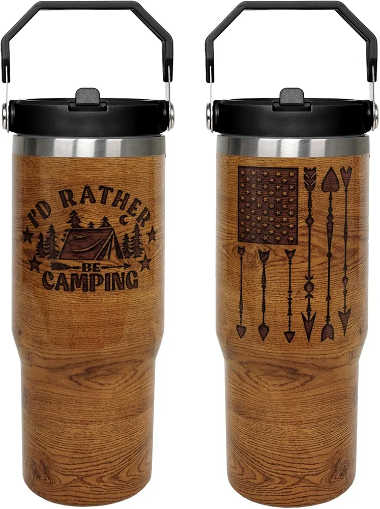 Camping Gifts for Men Camping Tumbler I'd Rather be Camping Dad Gifts Father's Day Christmas Gifts 30 OZ Tumbler with Handle and Flip Straw