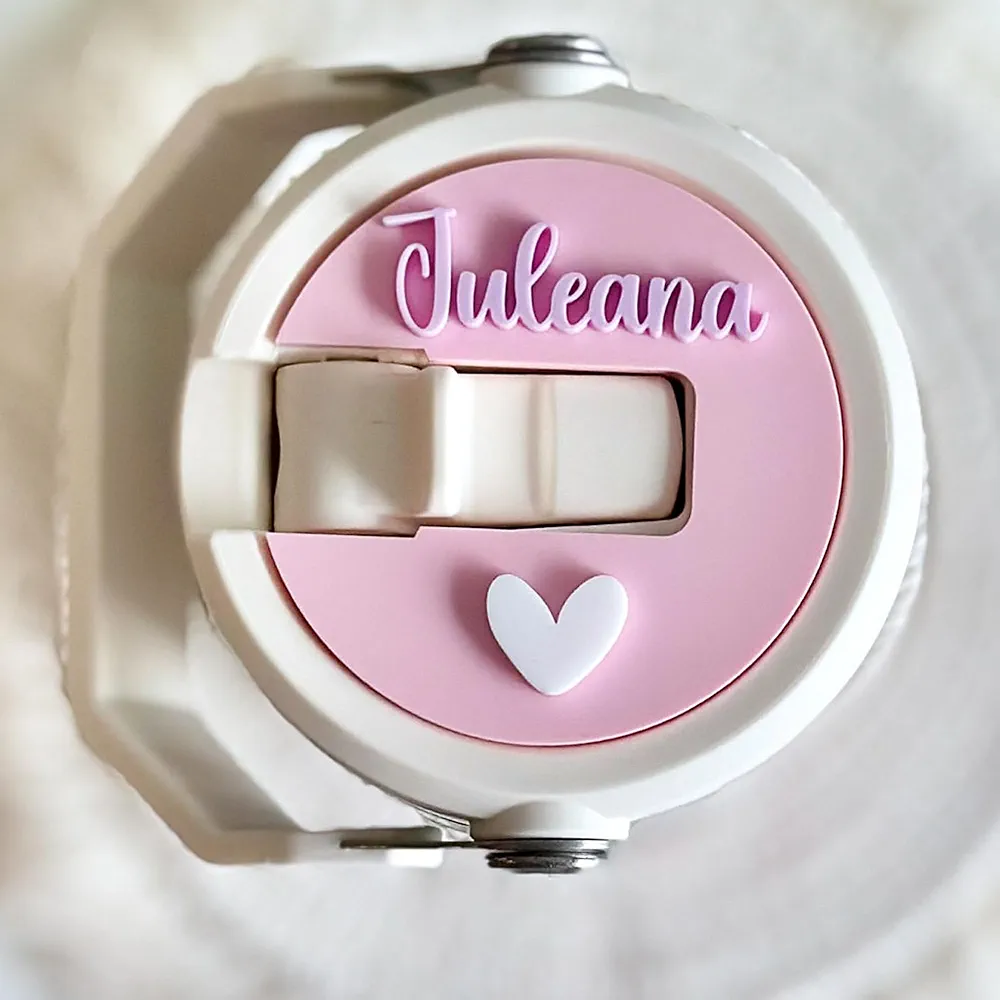 Heart Personalized Stanl-y Tumbler Name Plates, Stanl-y Topper, Stanl-y Cup Name Plate for Lid, Custom Acrylic Stanl-y Name Tag for IceFlow Flip Straw 20 30 Oz, Tumbler Lid Topper ID Accessories