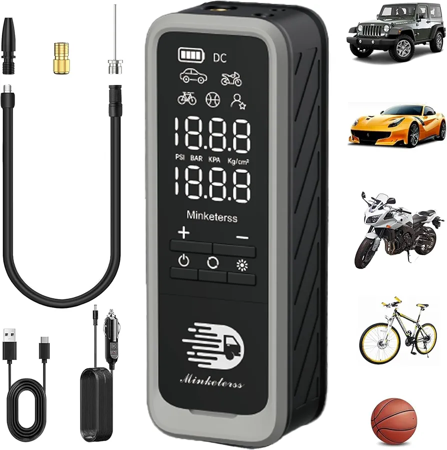 Tire Inflator Portable Air Compressor 160 PSI Bike Tire Pump Portable Car Tire Pump With Pressure Gauge 4X Faster Cordless Tire Inflator For Car SUV Motorcycle Bike