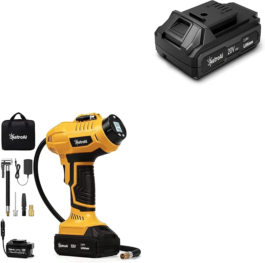 AstroAI Cordless Tire Inflator Kit Bundle with One Extra Battery