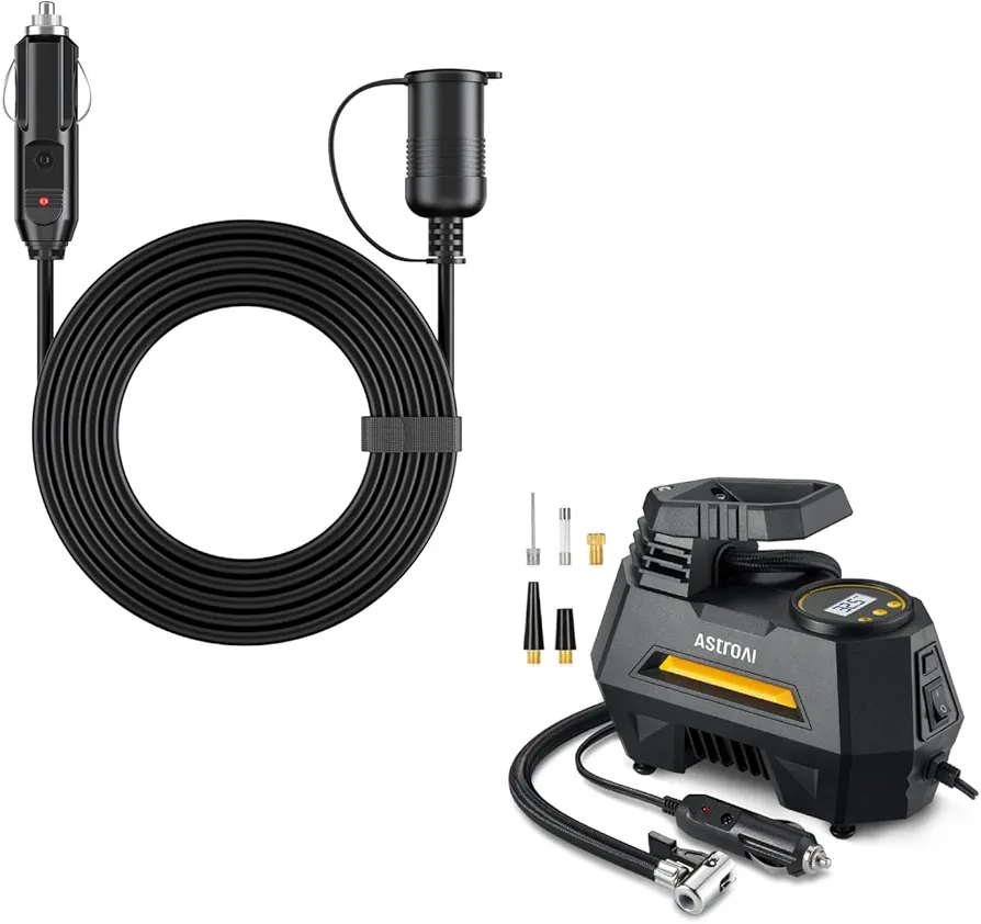 AstroAI Tire Inflator Portable and 12Ft/12V Cigarette Lighter Extension Cord