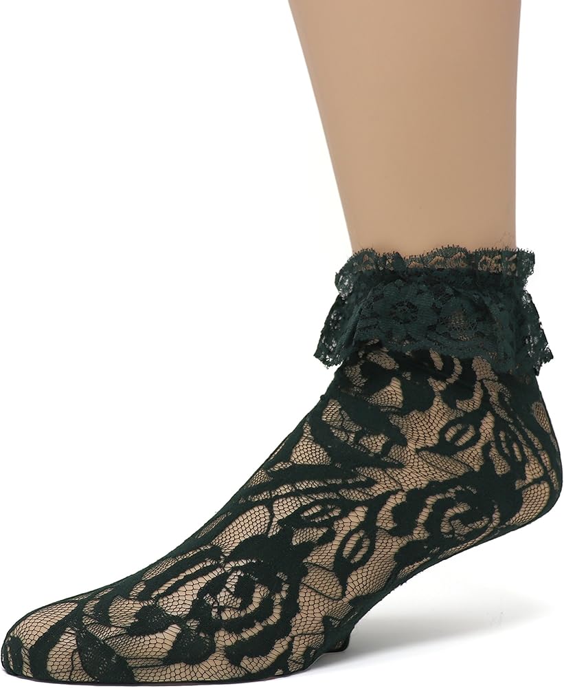 EMEM Apparel Women's Lace Anklet Socks with Ruffle