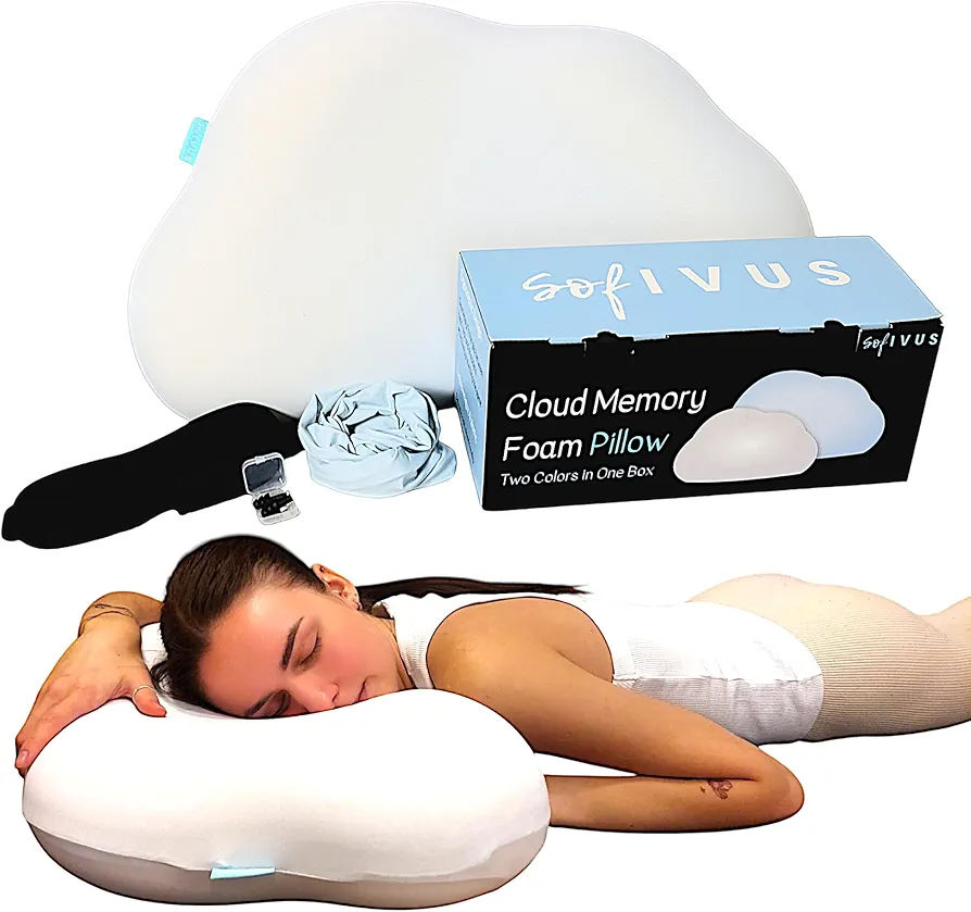Memory Foam Cervical Neck Pillow with Extra Washable Pillowcase – Contour Cloud Shape Pillow – Ergonomic, Soft Neck Support Pillow for Side, Stomach, Back Sleepers – Comfortable and Durable Design