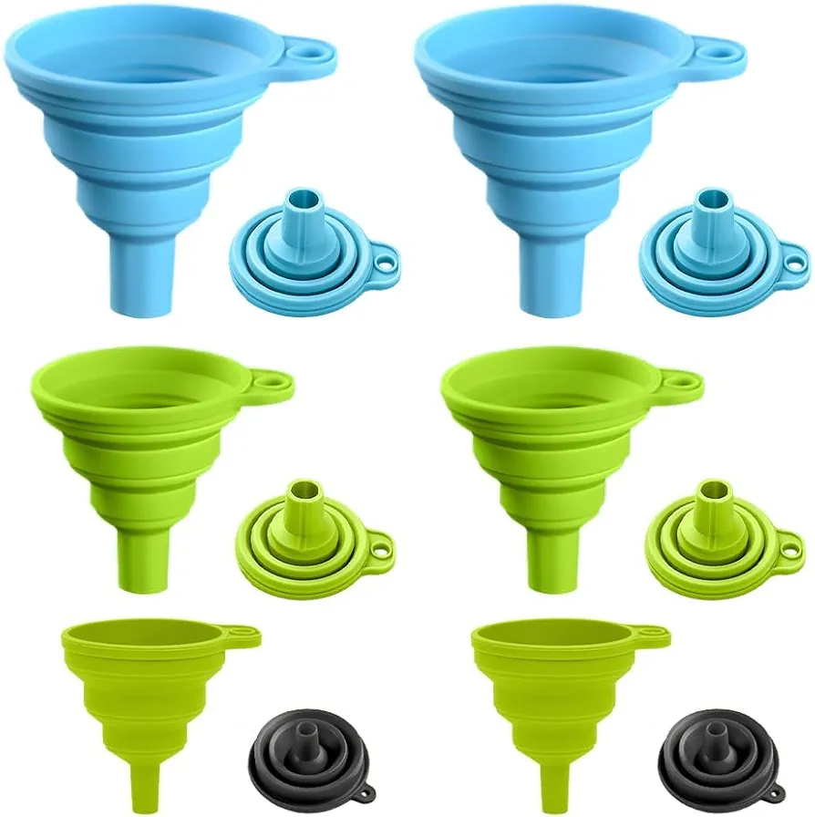 Foldable Telescopic Funnel Food Grade Silicone Mini Home Kitchen Pour Oil and Wine Oil and Dispense Multi-Color (3*Pcs) (Color B)