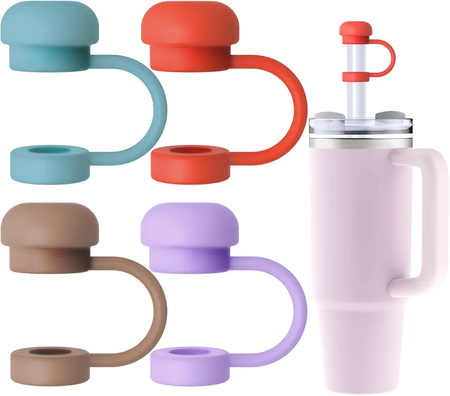 4Pcs Straw Covers Cap for 40-20 Oz Stanley Tumbler with Handle, 0.4in 10mm Soft Silicone Straw Toppers Protector Lid for Stanley Cup Accessories, Dust-proof and Leak-proof Reusable Straw Tips Lids