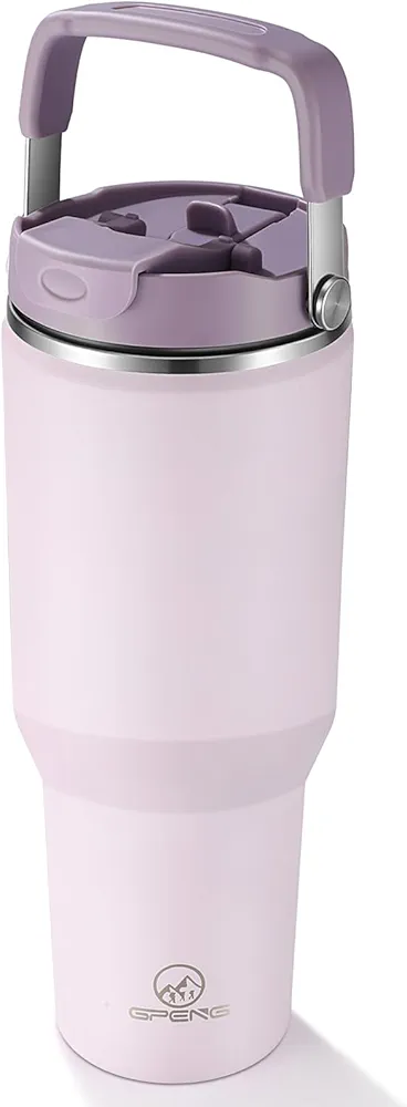 Gpeng 30 oz Tumbler with Handle, Water Bottles with Straw Lid, Insulated Stainless Steel Travel Mug Cup Holder Friendly, Keep Drinks Cold or Hot for 48+ Hours