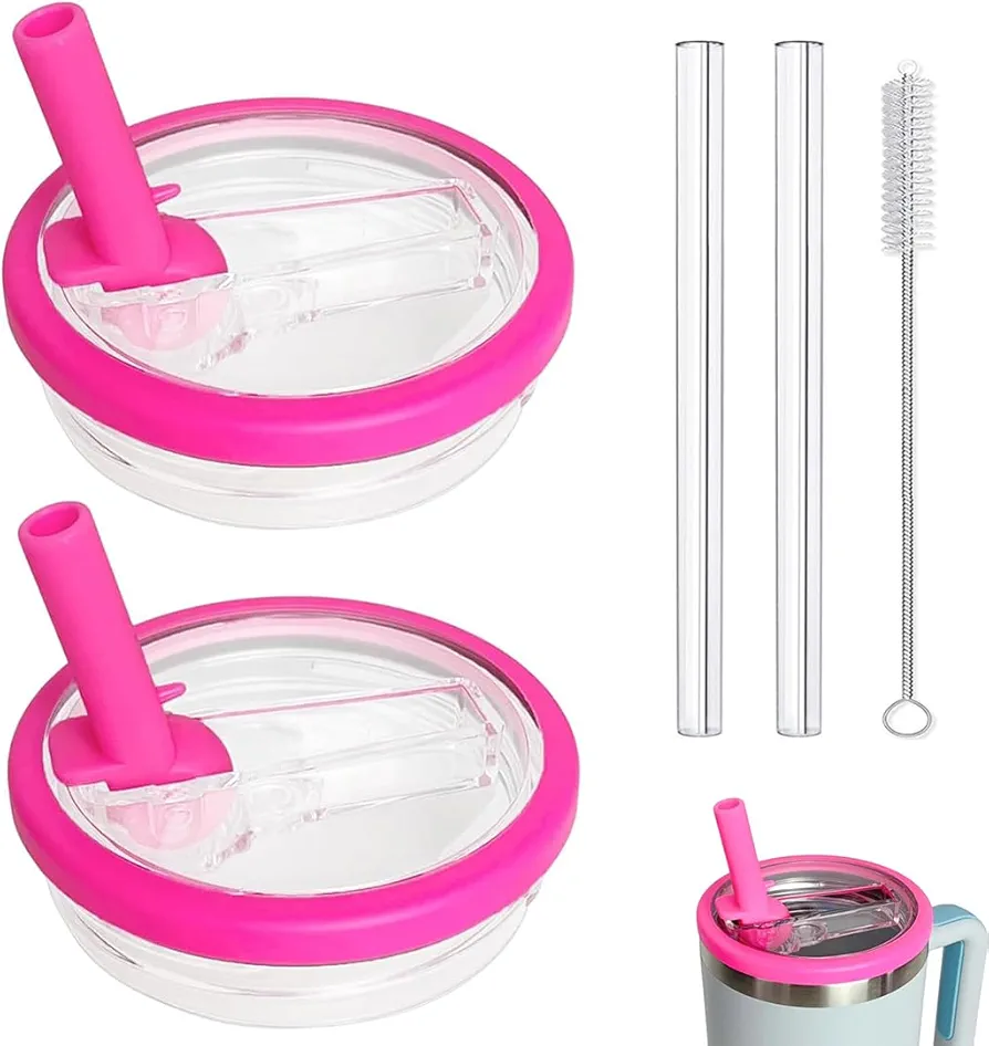 2 Pack 40 OZ Tumbler Flip Straw Lid for Stanley Cup Lid Replacement,Tumbler Leak Proof Lid for Stanley 40 OZ Tumbler Cup Cover Spill Proof Lid with 40 OZ Stanley Cup Accessories(Rose)