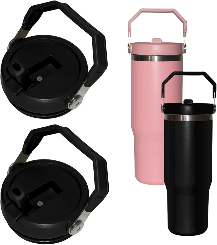 2PCS Replacement 20oz And 30oz Flip Tumbler Lid With Straw - Fit For Stanley 20oz And 30oz IceFlow Flip, Adventure Quencher 2.0 Tumbler (20 to 30 oz STRAW LID BLACK)