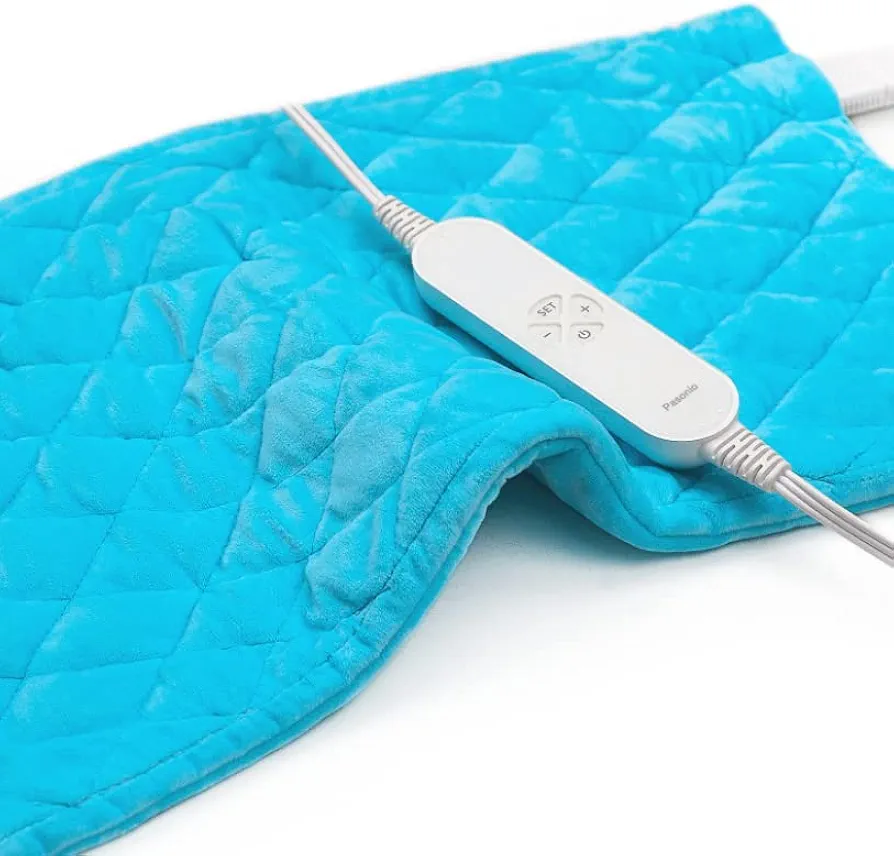 Full Weighted Electric Heating Pad for Back Pain & Cramps Relief, 2.3lb Large Size for Neck and Shoulders, Moist & Dry Heat Therapy with Auto Shut Off,12x24, Washable-PB02(Blue)