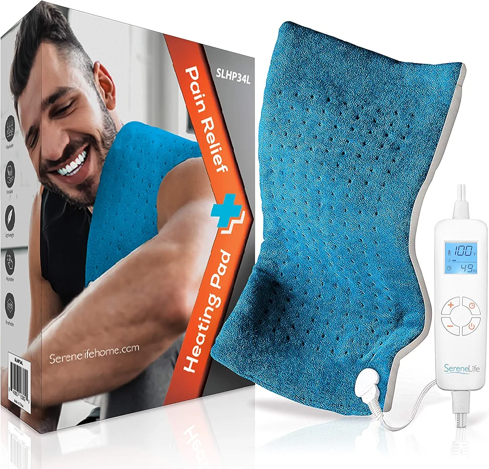 SereneLife Full Body Electric Heating Pad-150° F Washable Large Warming Blanket Heat Pack Therapy Pad w/Auto Shut Off For Back Neck Shoulder Foot Leg Muscle Pain Menstrual Period Cramps-SLHP34L