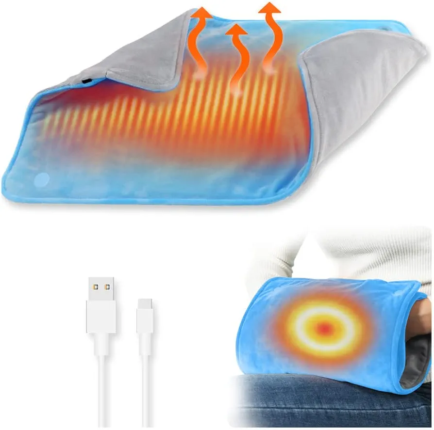 Kalevel Reusable Heating Pad Portable Pain Relief Pad Electric Christmas Gifts Hand Warmer Graphene with Type C Cable for Legs Pets Blue