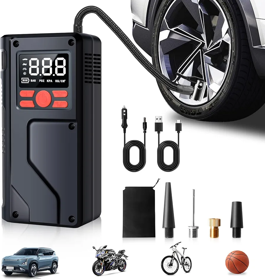 Tire Inflator Portable air compressor, automobile tire charging air pump, 150PSI portable automobile tire inflator, suitable for cars, bicycles, motorcycles, carts, tire inflators