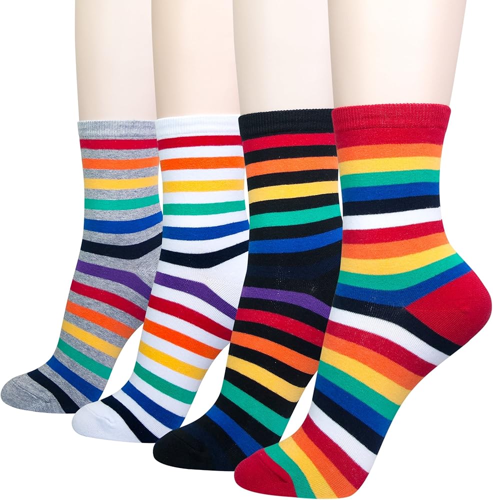 KONY 4 to 7 Pairs Women's Cotton Novelty Art Printed Crew Socks Famous Artist Painting Pattern Fashion Socks Gift Size 6-9