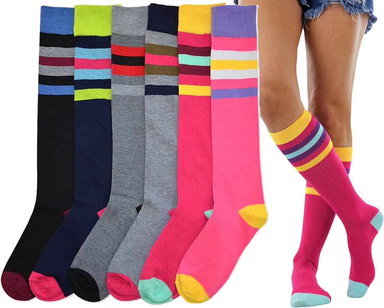 ToBeInStyle Women's Pack of 6 or 12 Knee High Socks