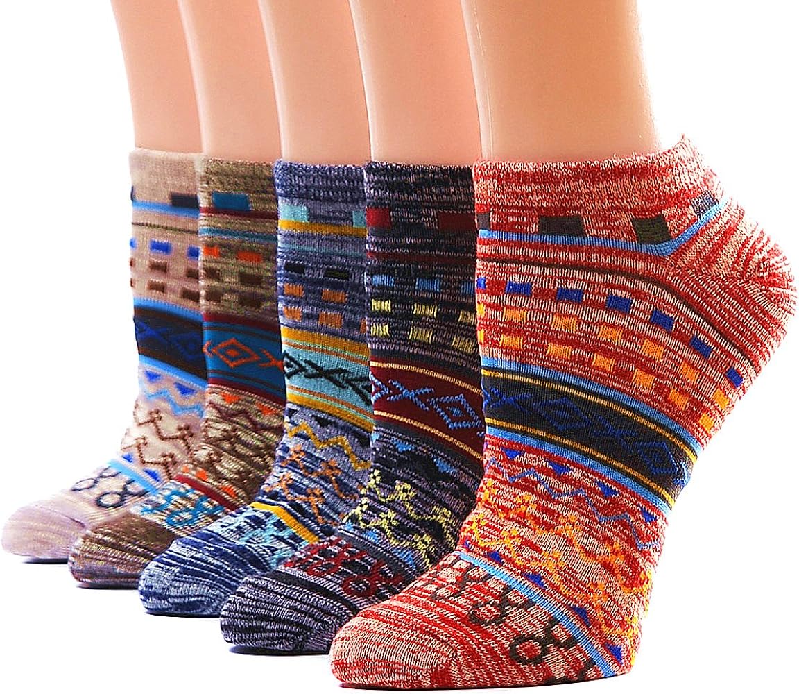 Womens Socks Gifts For Women Ankle Warm Cotton Vintage Liner Socks Pack of 5 Pair …