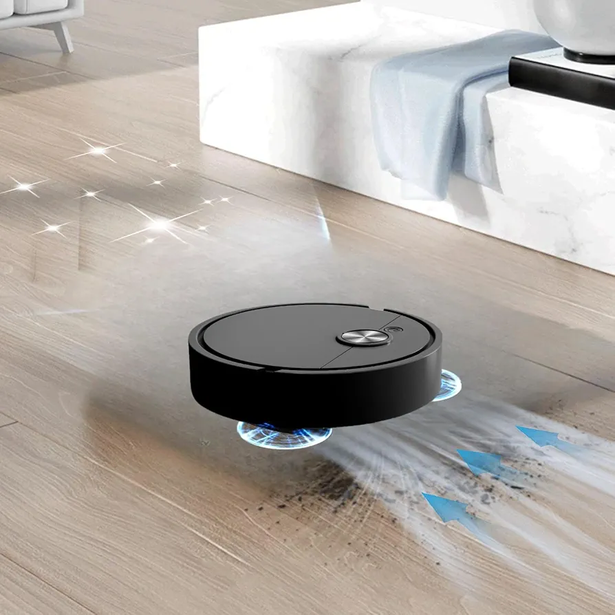 3 in 1 Mini Robot Vacuum and Mop Combo, Intelligent Robot Vacuum Cleaner, Powerful Robotic Vacuum Cleaner, Home Automatic Robot for Hardwood Floor, Low Carpet, Pet Hair (Black)