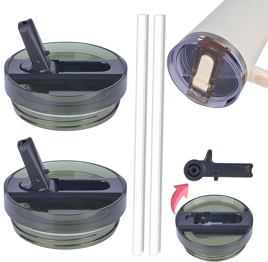 40oz Tumbler Detachable Flip Straw Lid for Stanley Cup Accessory, Lids for Stanley Cups, Leak Proof Lids with Stanley Cup, Accessories Compatible with Stanley Cups Cover (Black & Black)