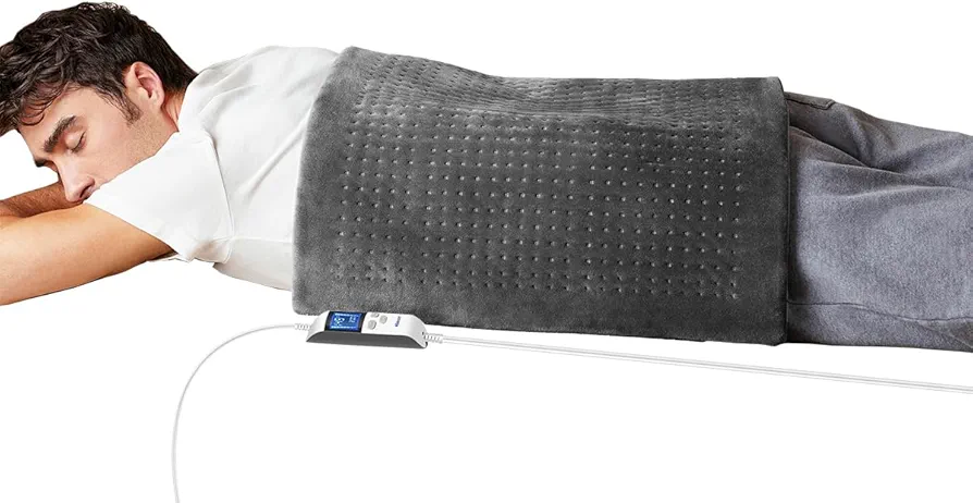 Boncare® LCD Digital Control Heating Pad for Back Pain Relief and Cramps with Auto Shut Off Large Size 6 Temperature Settings 6 Timers Super Soft Velvet Moist/Dry Hot Heat Pad (Carbon Gray, 20"x24")