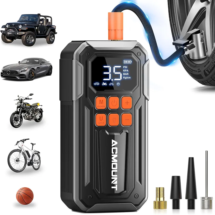 C30 Tire Inflator Portable Air Compressor, 160PSI 3X Faster Inflator, Tire Pressure Detection & 3 LED Light, Cordless Tire Air Pump with Digital Pressure Gauge for Car, Bike, Motorcycle, Ball