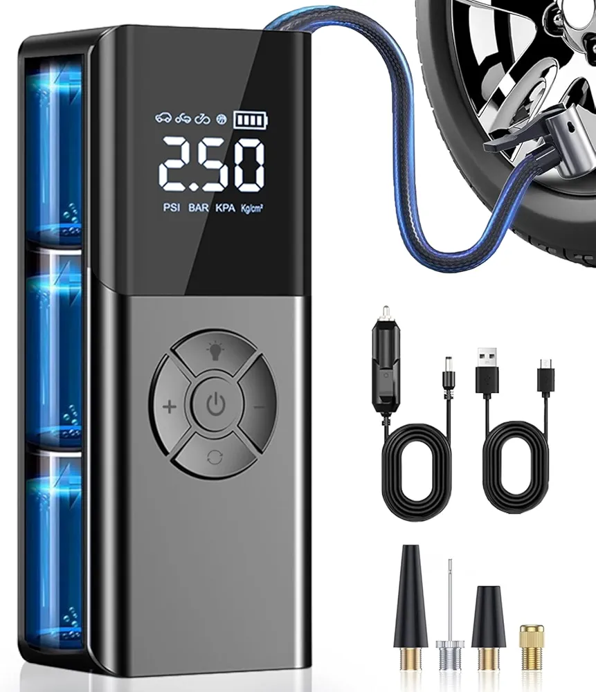 Tire Inflator Portable Air Compressor, 150PSI & 20000mAh 3X Fast Inflation Air Pump for Inflatable, Cordless Bike Pump with Pressure Gauge & Emergency Light for Car Bicycle Motorcycle Tires Ball