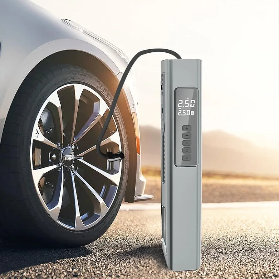 Tire Inflator Portable Air Compressor - Air Pump for Car Tires with Tire Pressure Gauge, Handheld Car Vacuum Cordless, Tire Pump for Car Portable, 2 in 1 Tire Pump for Motorcycle, Bicycle and Ball