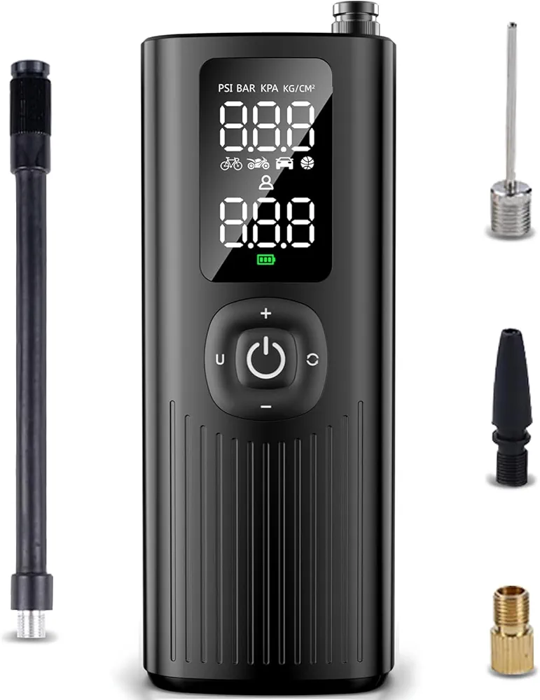 Tire Inflator Portable Air Compressor, Wireless Air Pump for Car, Bike, Motorcycle Tires, Ball, 150 PSI Electric Pump with Pressure Gauge, USB Charging, LCD Display