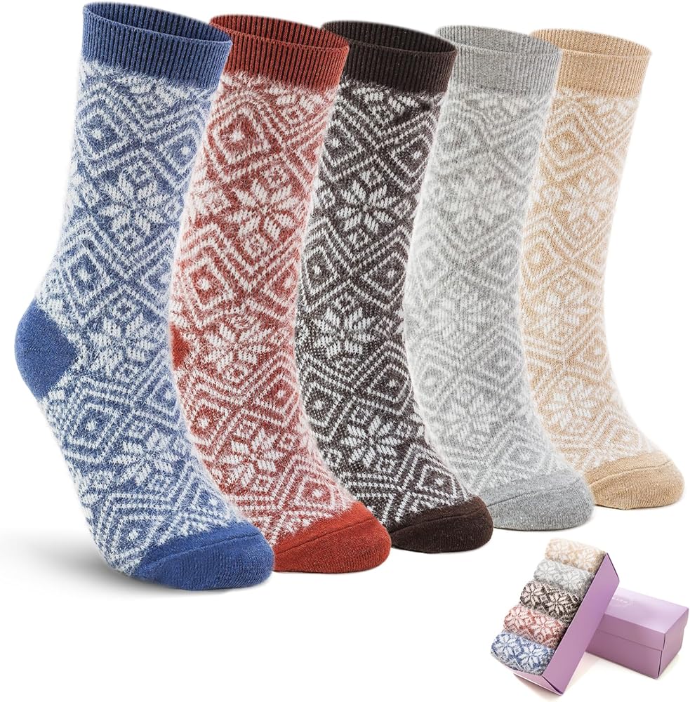 SISOSOCK 5 Pack Women Thick Soft Warm Fuzzy Socks Winter Wool Fluffy Cozy Socks Casual Home Sleep Socks with Gifts Box