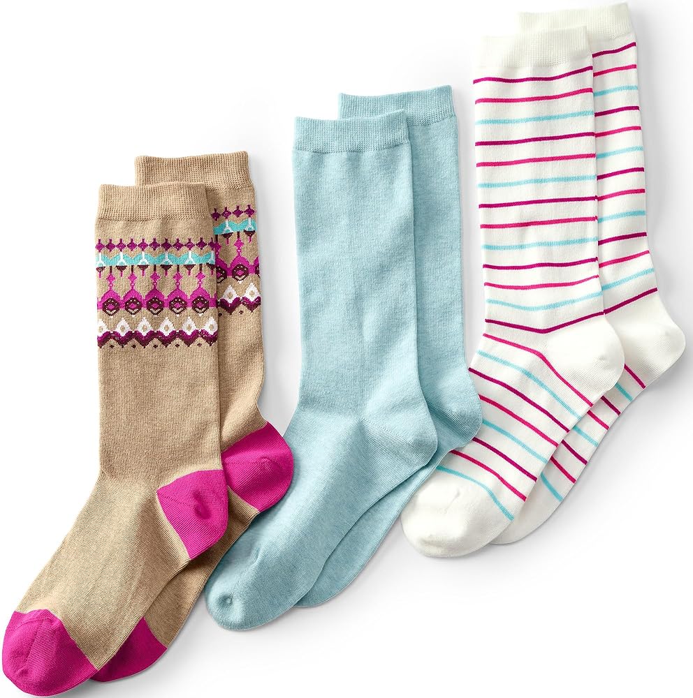Lands' End Women's 3-Pack Seamless Pattern Crew Socks