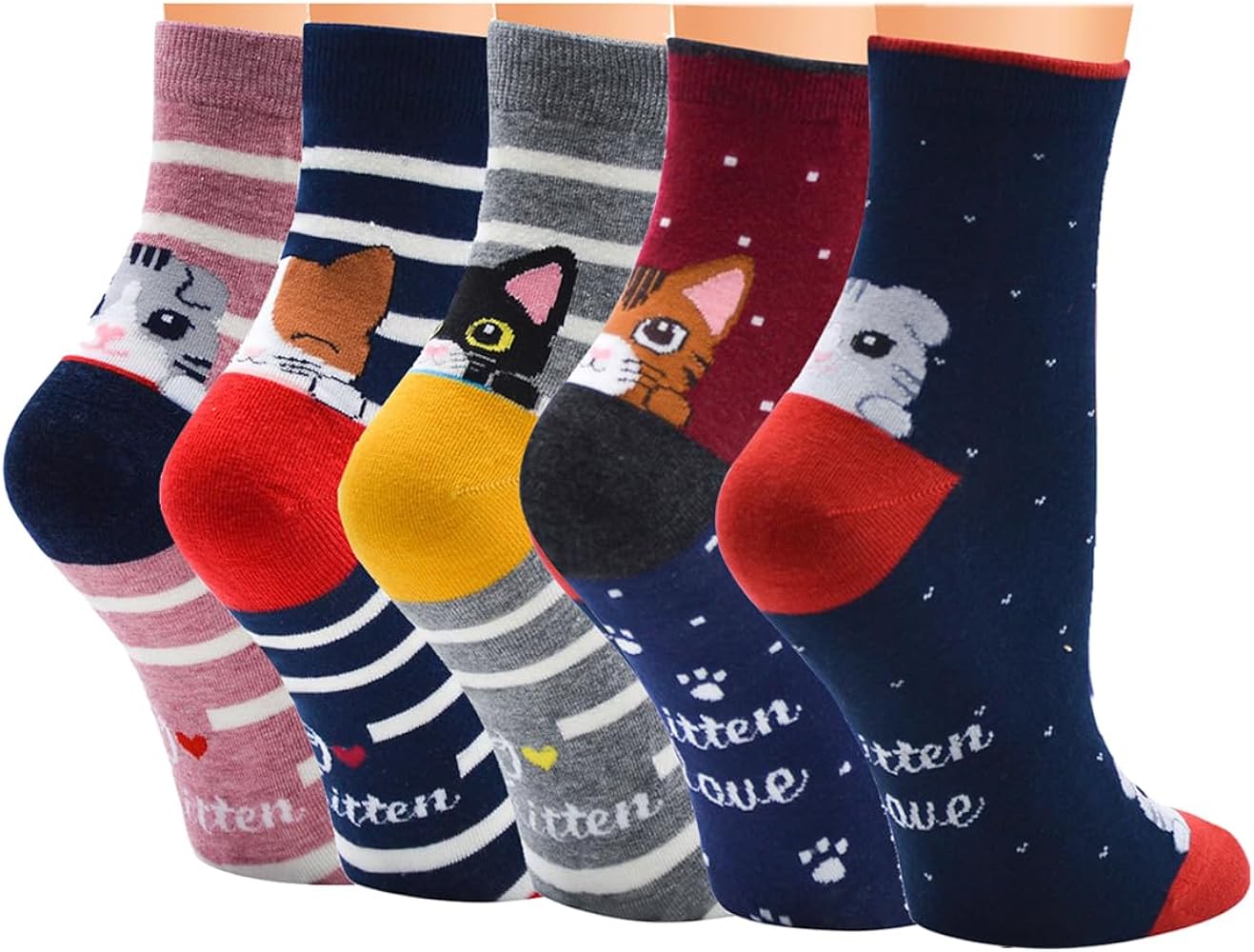 Women Cat Dog Socks Fun Funny Kitty Ankle Sock Ladies Girls Animal Sox Gift 5 Pairs