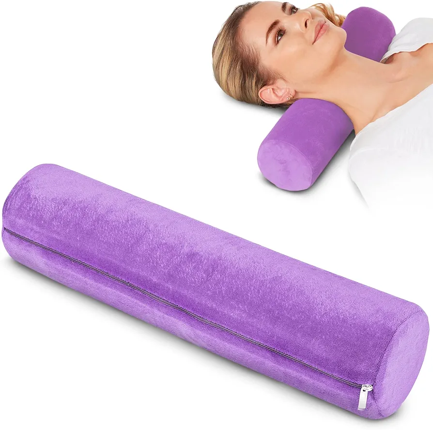 Round Cervical Roll Cylinder Bolster Pillow, Memory Foam Removable Washable Cover, Ergonomically Designed for Head, Neck, Back, and Legs || Ideal for Spine and Neck Support During Sleep