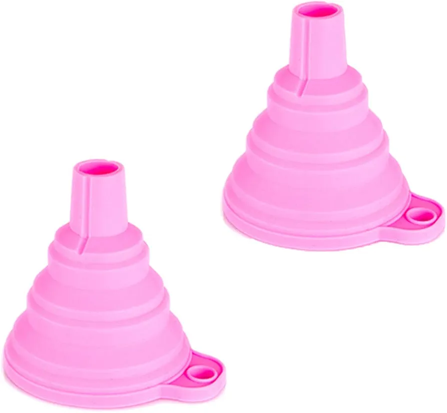 Collapsible Funnel Silicone Folding Funnel for Water Bottle Oil Liquid Powder Transfer, 2pc Flexible Silicone Collapsible Funnel Set