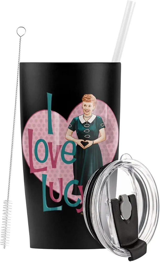 Logovision I Love Lucy OFFICIAL Heart You Stainless Steel Tumbler with Straw and Flip Lid 20 oz Travel Mug/Cup, Vacuum Insulated & Double Wall with Leakproof Dual Lid