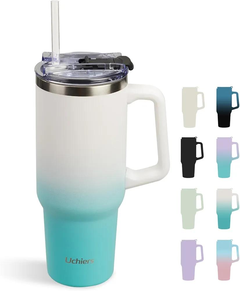 40 oz Tumbler with Handle Insulated Travel Mug Coffee Cup with Straw and Lid, 40oz Tumblers Stainless Steel Water Bottle, Keep Cold Up to 34 Hrs, Dishwasher Safe