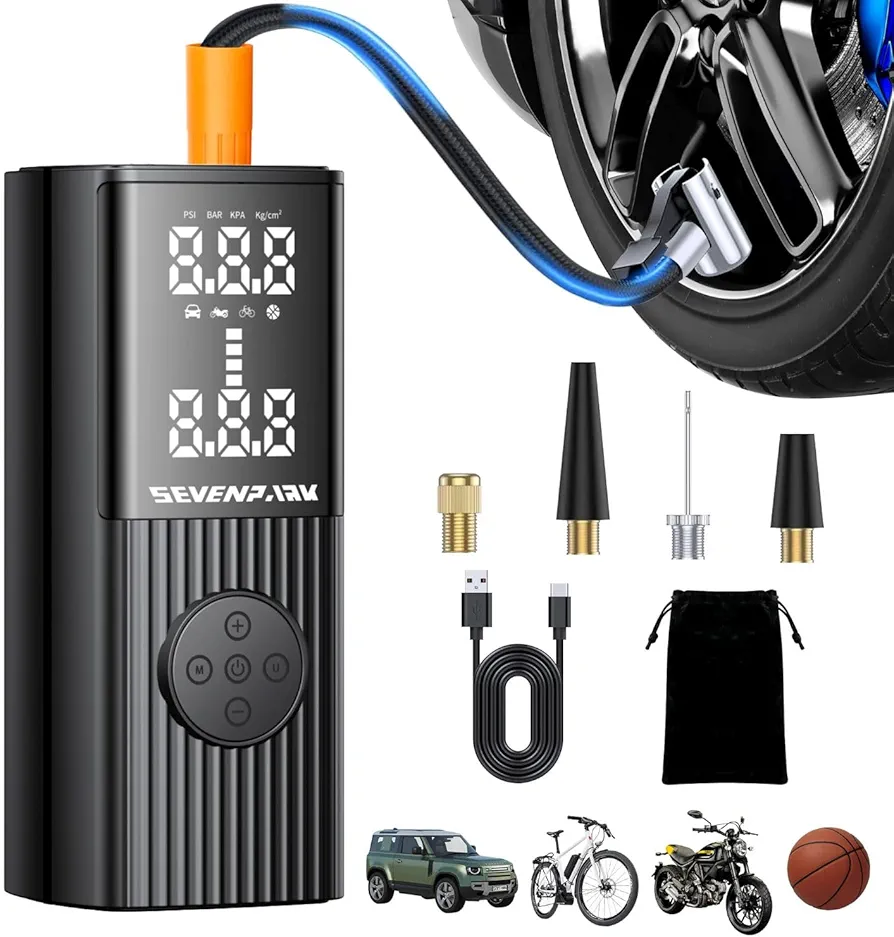 Tire Inflator Portable Air Compressor 20000 mAh Rechargeable Tire Pump Car Tire Air Pump with Accurate LCD Display/Light 150 PSI Tire Inflation for Car Bike Tires and Air Mattresses Black