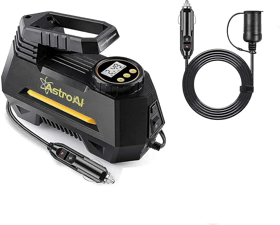AstroAI Air Compressor Tire Inflator and Cigarette Lighter Extension Cord 12FT Bundle
