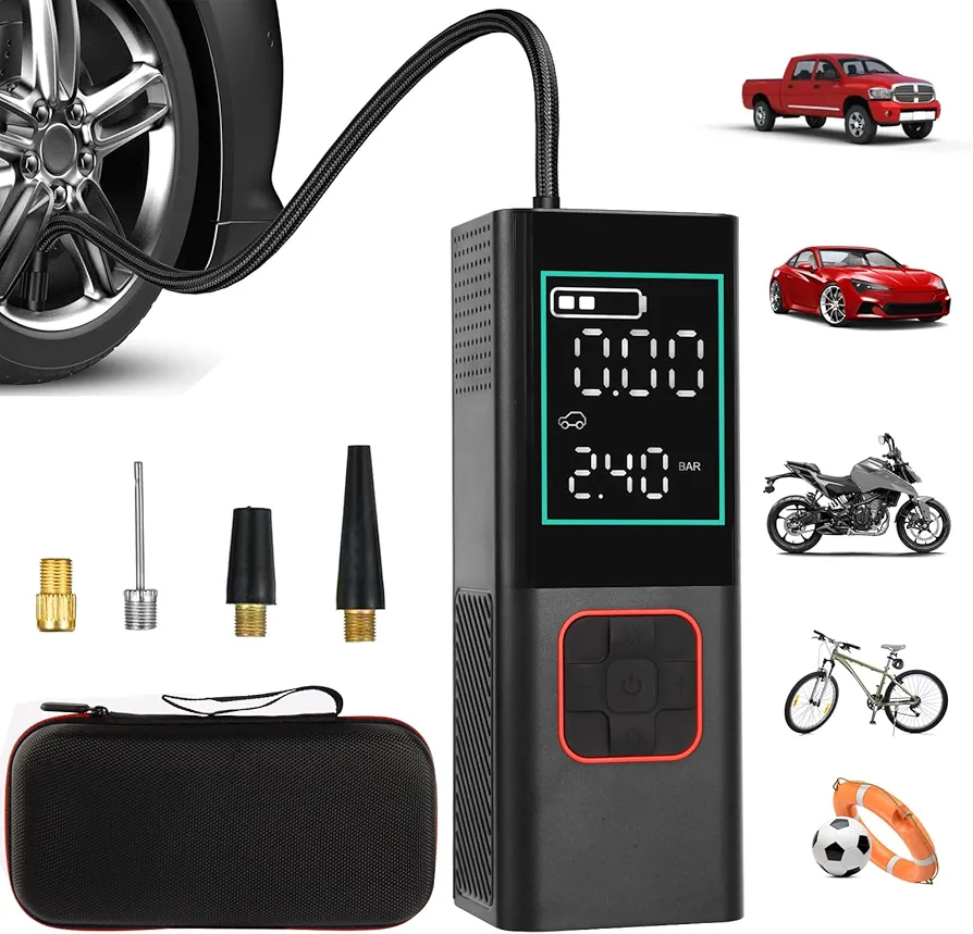 Tire Inflator Portable Air Compressor - 160 PSI & 7800mAh & 25 Cylinder & 3X Faster Inflation Car Tire Air Pump - Digital Tire Pressure Gauge - Suitable for Car, Motorcycle, Bicycle,and Ball