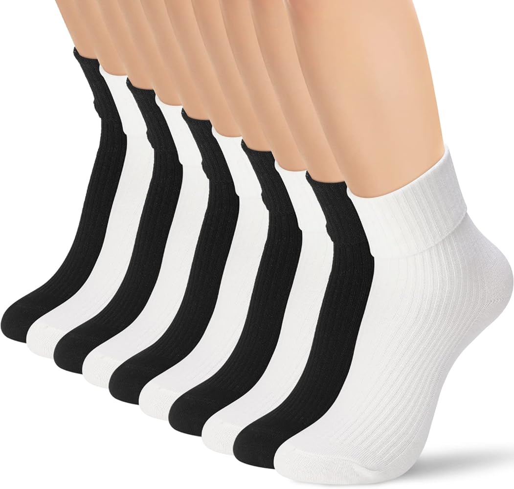 Geyoga 10 Pack Women's Turn Cuff Socks Women Bobby Socks Crew Socks 50s Costumes for Women