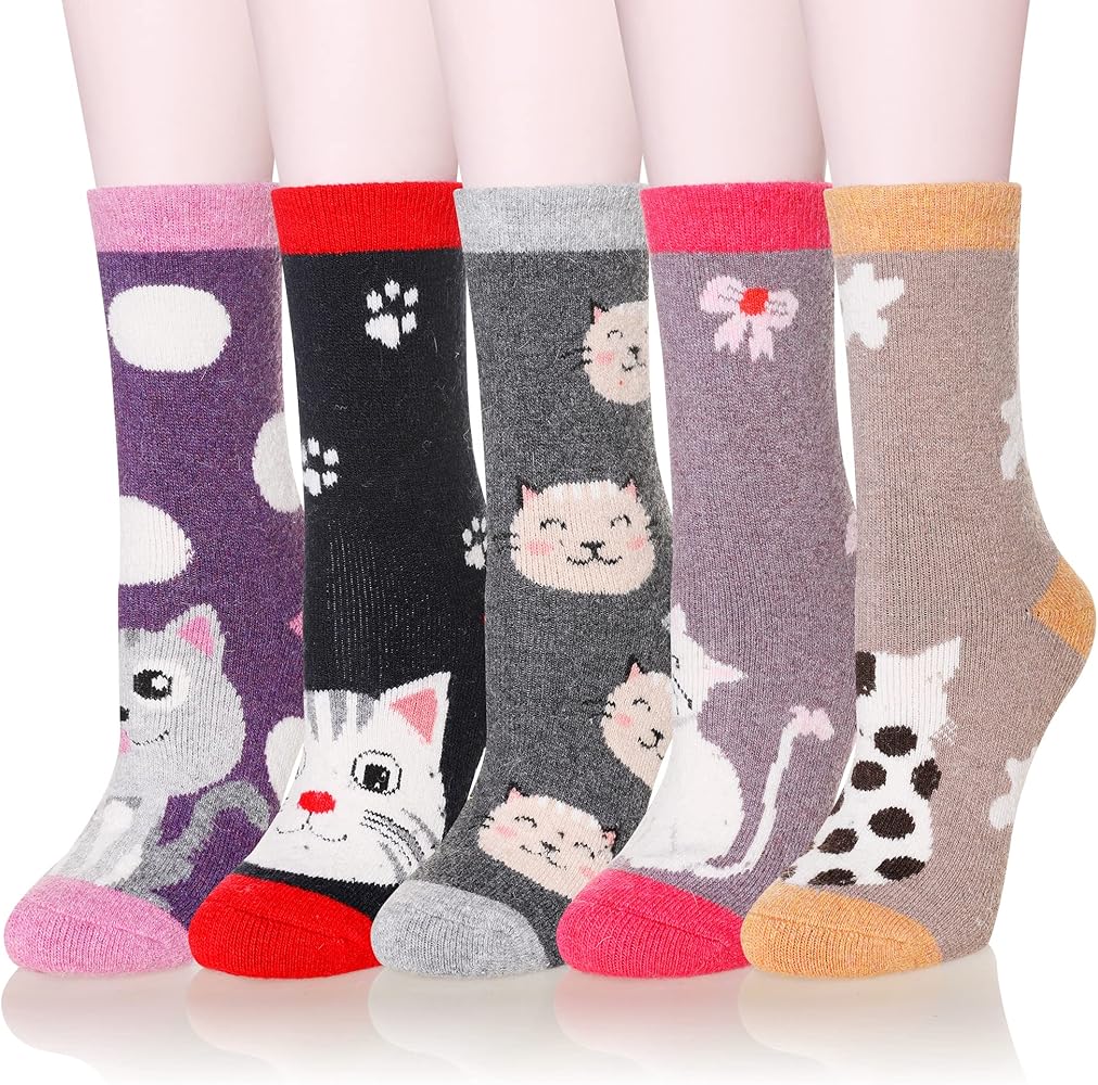 Velice Wool Socks for Women Merino Wool Boot Hiking Thick Thermal Warm Socks Winter Crew Cushion Cozy Work Socks 5 Pairs