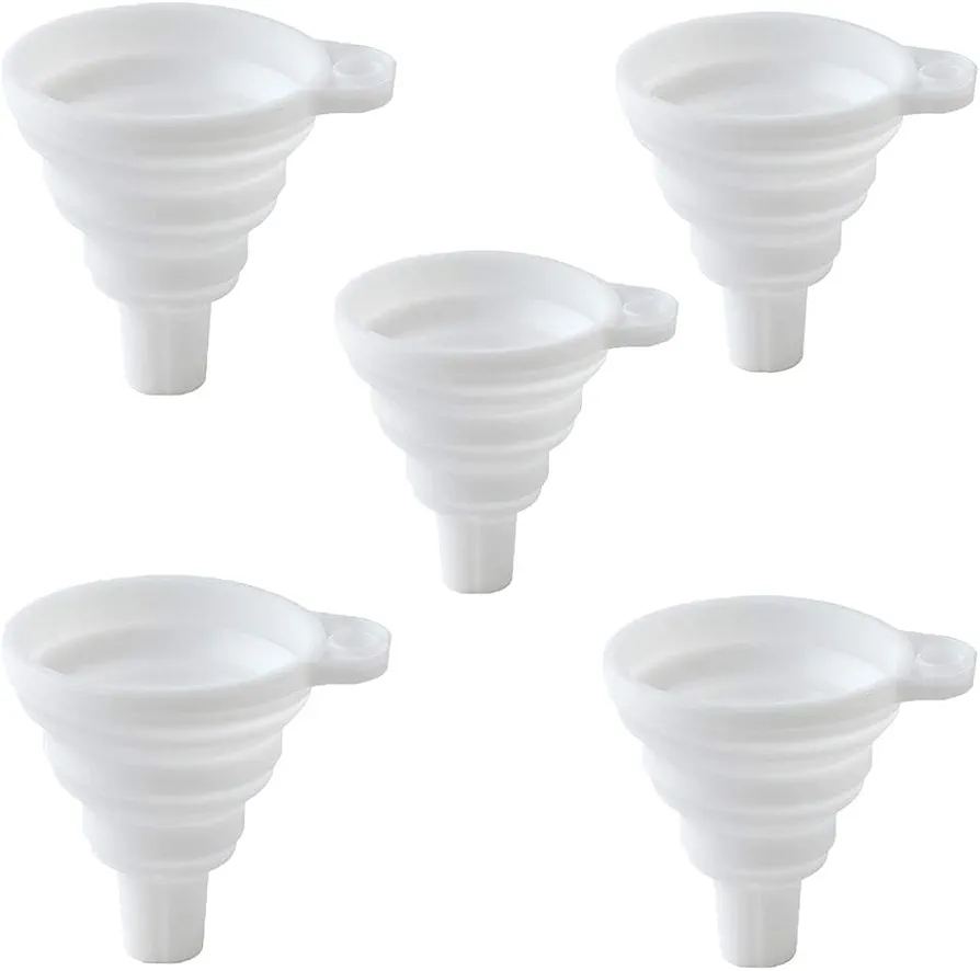 5 Pieces Silicone Collapsible Funnel, Food Grade Silicone Foldable Kitchen Funnel Flexible for Water Bottle Liquid Powder Transfer