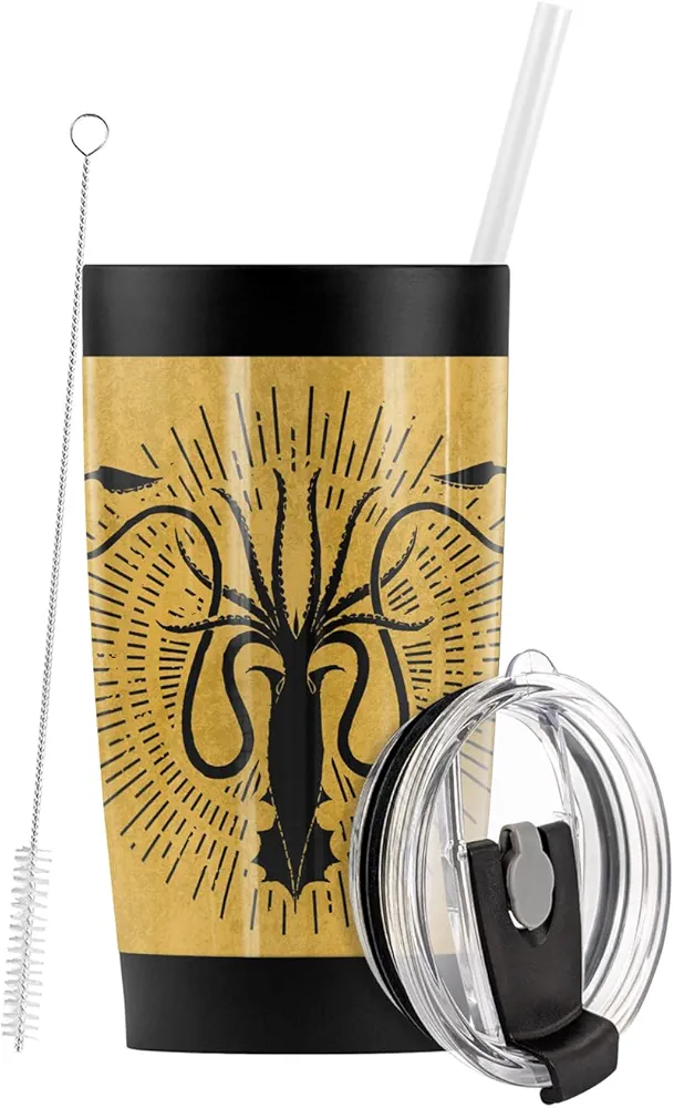 Logovision Game of Thrones Greyjoy Sigil Stainless Steel Tumbler with Straw and Flip Lid 20 oz Travel Mug/Cup, Vacuum Insulated & Double Wall with Leakproof Dual Lid