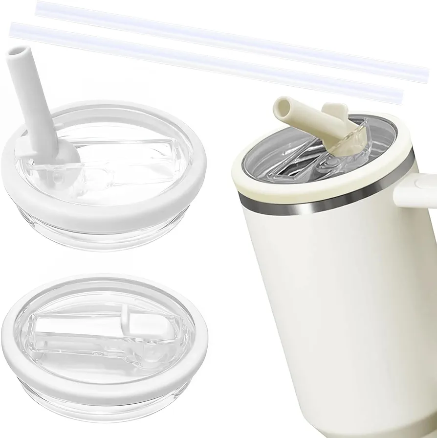 2 Pack Stanley Lid Replacement 40 oz, Leak Proof Splash Resistant Stanley Flip Straw Lid, Reusable Tumbler Cover for Car Cup and 40 oz Cup (White)