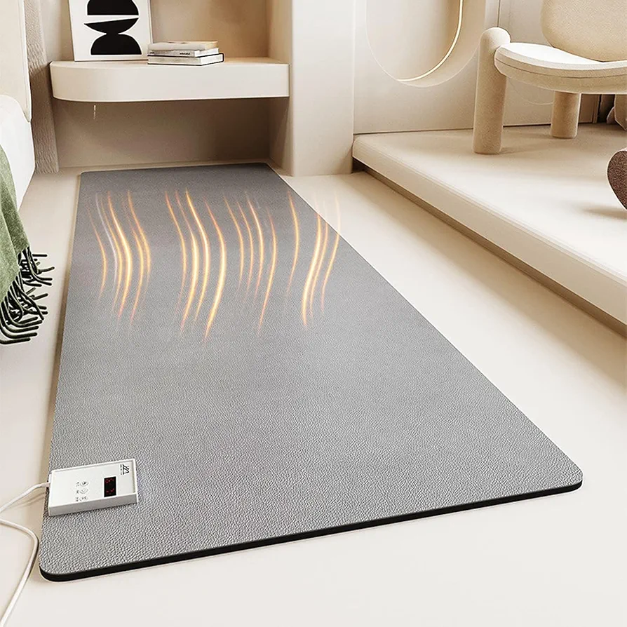 Infrared Floor Heater, Electric Heating Carpet, Gray Carbon Crystal Heating Pad, Movable Thermostat, Indoor Floor Heater, Waterproof/5 Gear Adjustment, for Living Room,140x200cm (65.1x78.8in)