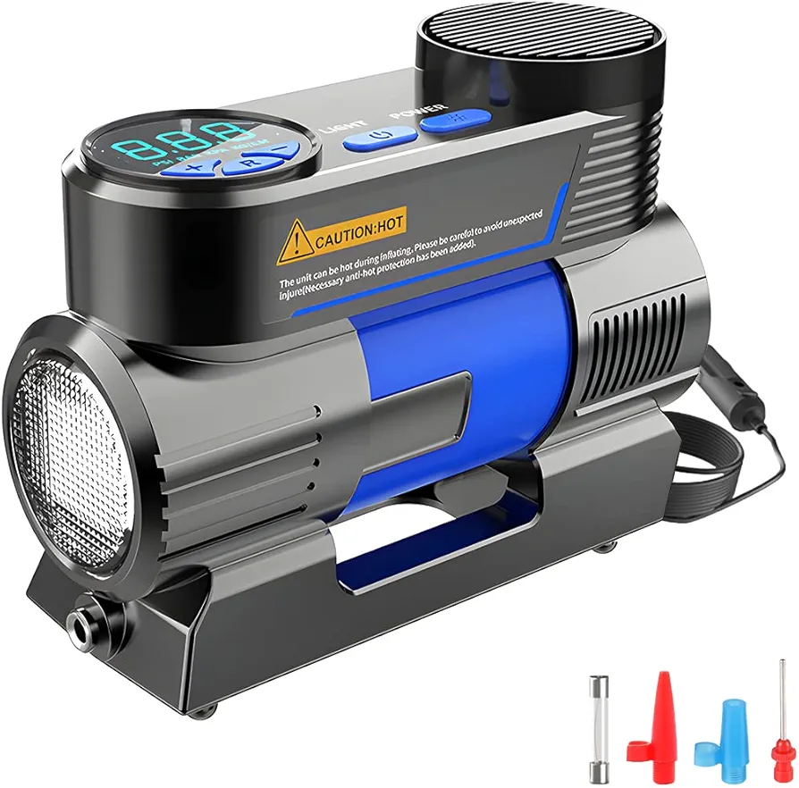 Portable Tire Inflator Air Compressor for Car, DC 12V Auto Tire Pump with Digital Pressure Display, 150PSI with Emergency LED Light for Cars, Balloons Sports Equipments and Other Inflatables Product