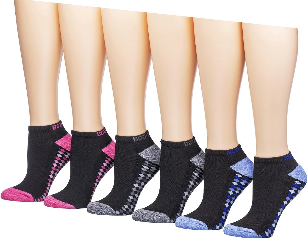 Body Glove Womens Low Cut Athletic Socks White Multicolor (pack of 6)
