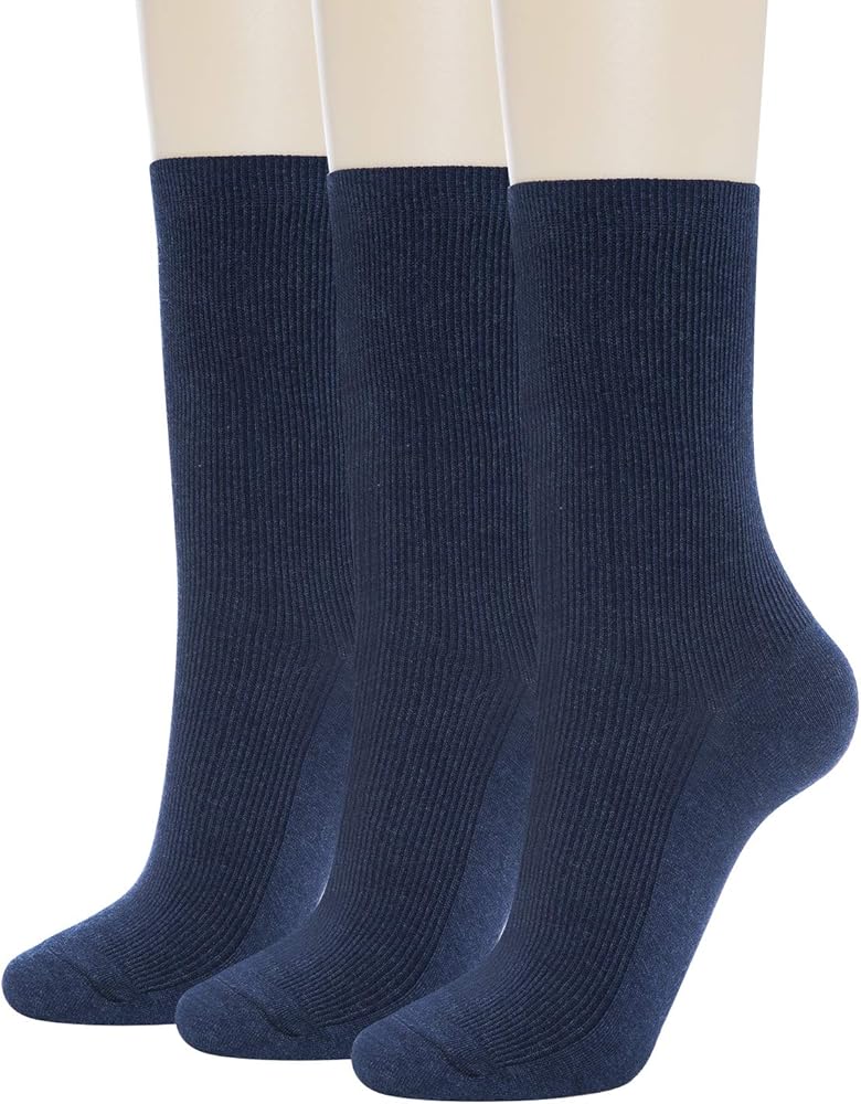 GRISIM Women's Cotton Ribbed Dress Crew Socks Business Classic Casual Designed 3 Pairs Solid Colors (Shoe Size 6-9)