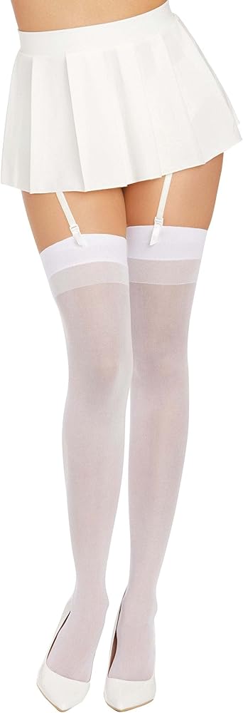 Dreamgirl Women’s Sheer Thigh High Pantyhose Hosiery Nylons Stockings with Comfort Lace Top Anti-Slip Silicone Elastic Band
