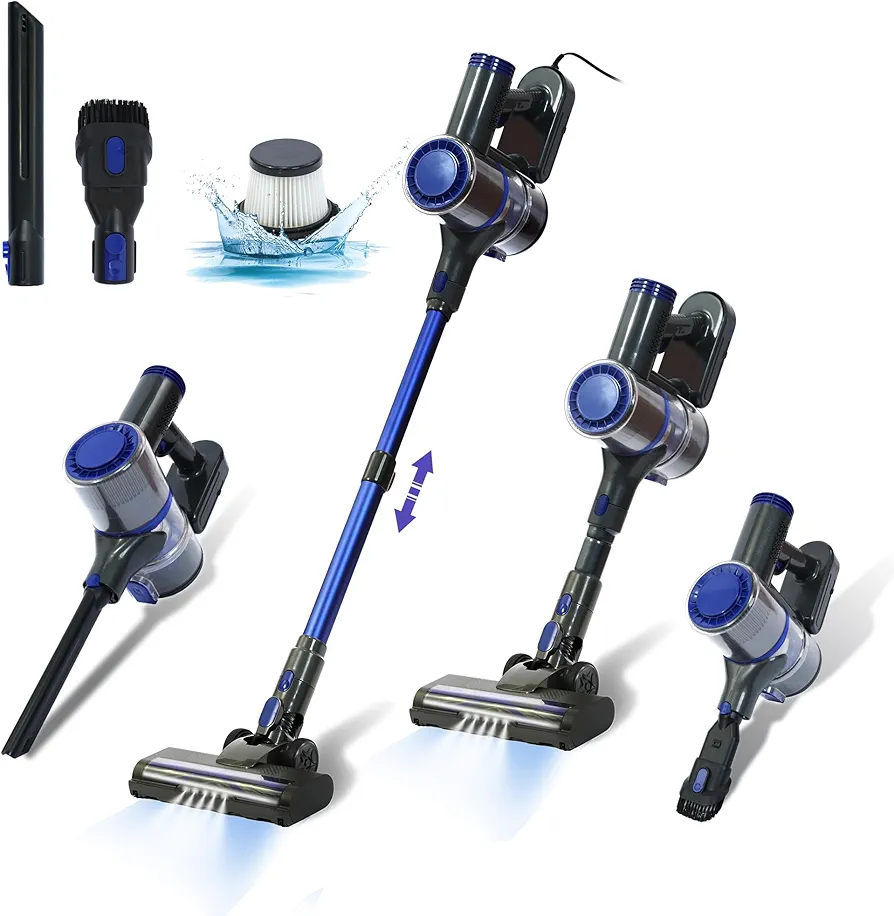 600W Corded Stick Vacuum Cleaner with LED Headlights, 17000Pa Corded Handheld Stick Vacuum Cleaner, 6-in-1 Versatile Powerful Corded Vacuum Cleaner, Ideal for Hardwood Floor, Car Cleaning, Blue